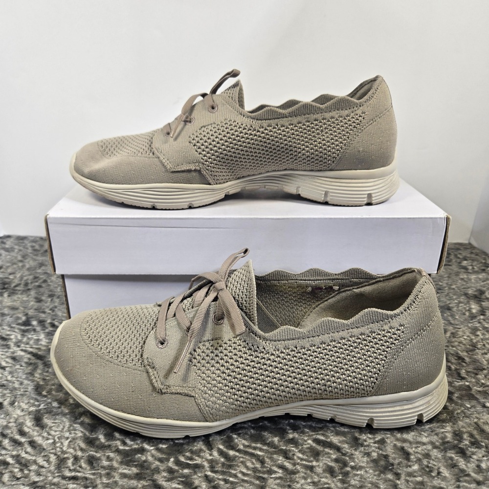 Skechers Seager Stat Taupe‎ Knit Scalloped Sneakers Womens 9.5 158184 TPE